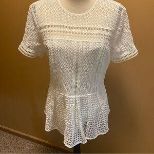 Michael Michael Kors white knit eyelet top zip back ruffle bottom lined sz L